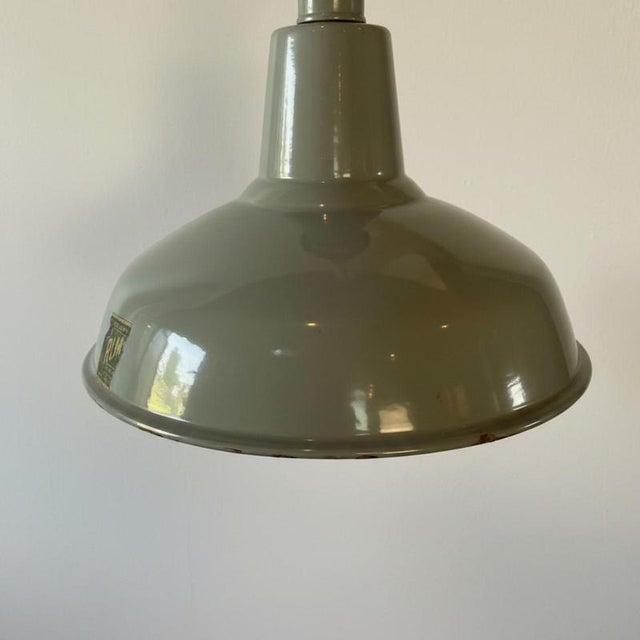 Industrial Vintage Industrial Grey Enamel Pendant Light from Benjamin For Sale - Image 3 of 7