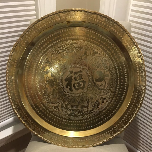 Vintage Large Asian Detailed Brass Tray Chairish
