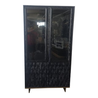 Luxe Showcase Black Entertainment Center With Glass Doors For Sale
