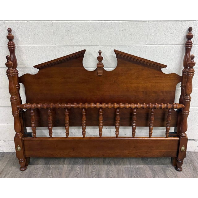 This is a stunning vintage Queen OR Full sized convertible Colonial style four poster pediment bed with a Jenny Lind style...