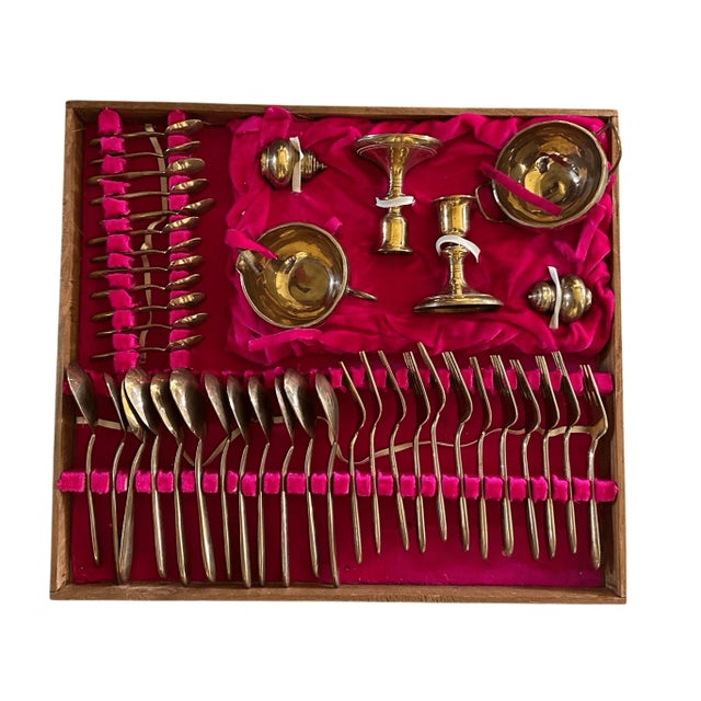 Vintage Tony’s Gems Plated Brass 150 Pieces 12 Person Flatware Set For Sale - Image 4 of 13