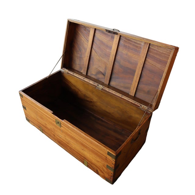 Antique Camphor Wood Campaign Chest With Brass Hardware For Sale - Image 11 of 18