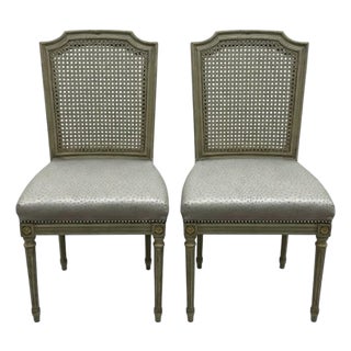 Pair of Elegant Louis XVI Style Cane-Back Dining Chairs For Sale