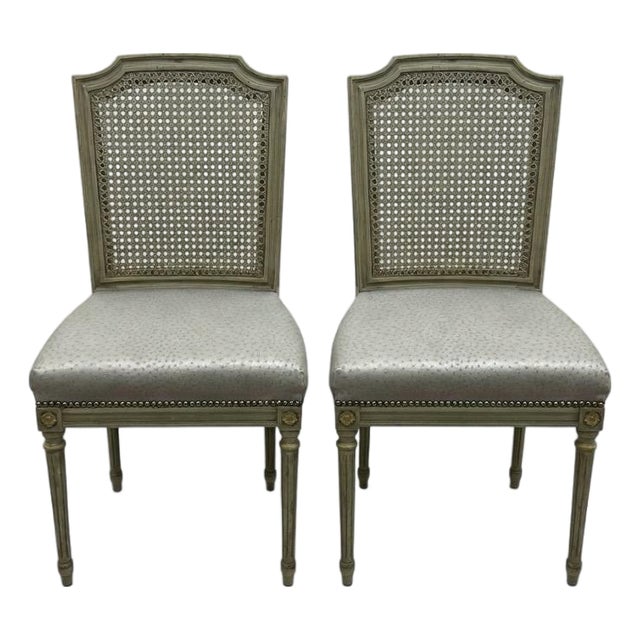 Pair of Elegant Louis XVI Style Cane-Back Dining Chairs For Sale