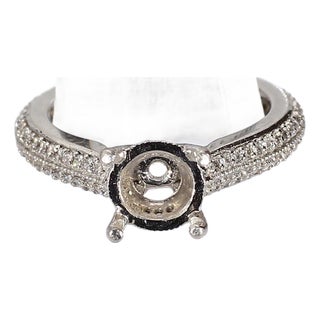 Platinum Pavé Diamond Eternity Engagement Ring Mounting for ~1ct Round - Size 5 For Sale