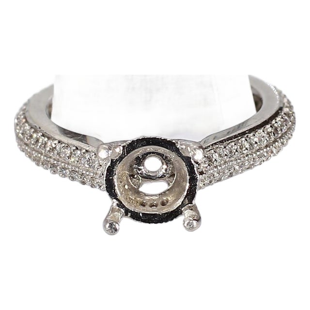 Platinum Pavé Diamond Eternity Engagement Ring Mounting for ~1ct Round - Size 5 For Sale