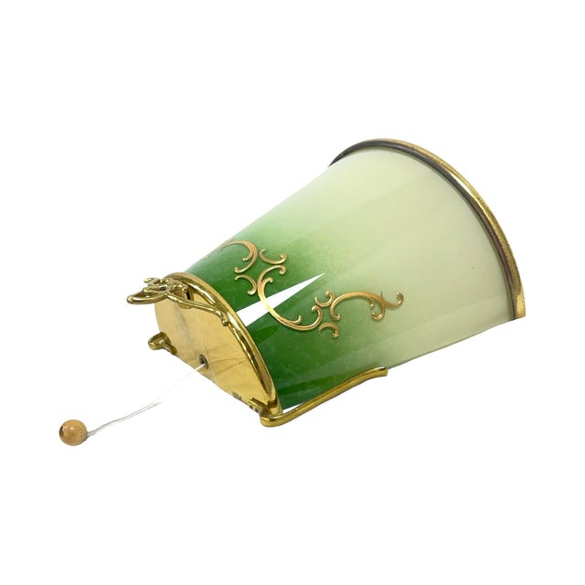 Brass Green Gradient Glass Wall Sconce With Brass Fixture, France 1960s. For Sale - Image 8 of 12