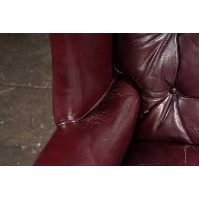 Mid 20th Century Tufted Leather Wingback Chesterfield Armchair With Ottoman in Oxblood For Sale - Image 11 of 15