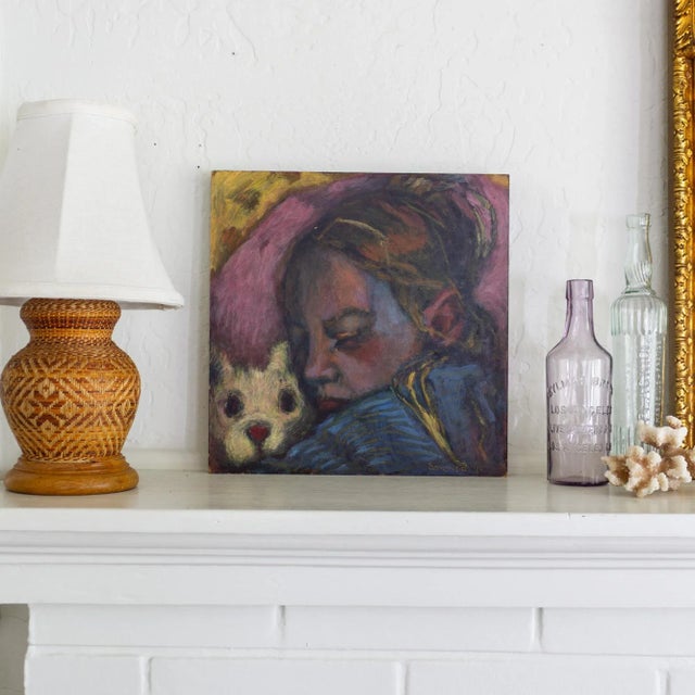 Wood Colorful Figurative Portrait Painting of a Sleeping Girl by Amy Scherer For Sale - Image 7 of 9