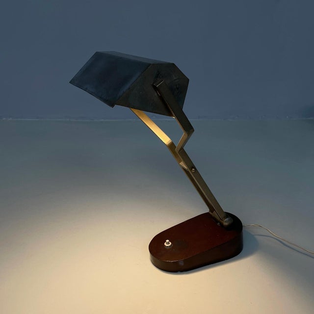 Mid-Century Italian Modern Adjustable Desk or Table Lamp in Brown Metal, 1930s For Sale - Image 3 of 18