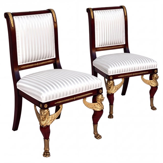 Late 19th-C. French Empire Gilt Bronze Mahogany Side Chairs - Pair For Sale - Image 9 of 12