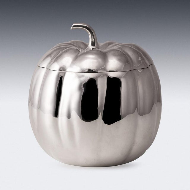 Vintage Italian Silver Plated Pumpkin Ice Bucket by Teghini. 1970 For Sale - Image 3 of 14