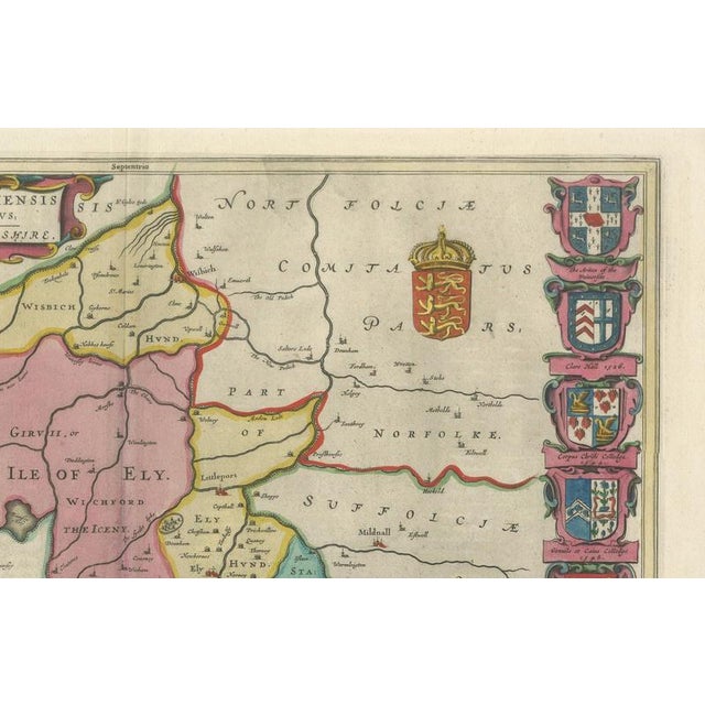 Paper Antique Map of Cambridgeshire & Cambridge from Joan Blaeu, 1645 For Sale - Image 7 of 13
