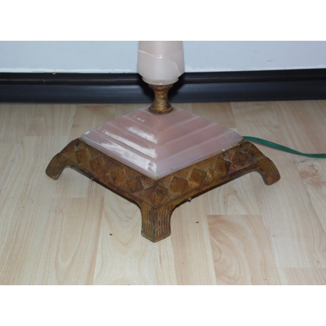 1920s Vintage Art Deco Pink Agate Glass Floor Lamp For Sale - Image 5 of 12