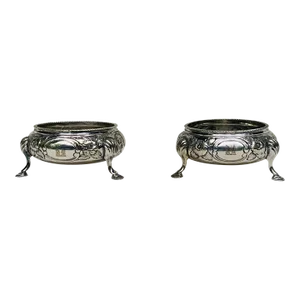 Magnificent French Silverplate Rococo Revival Master Salt Cellars - Monogram Pair, 19th Century Paris