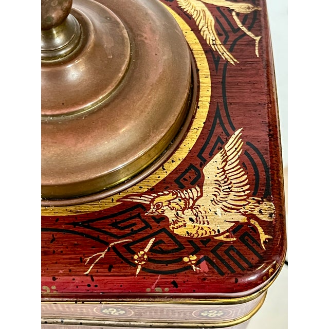Vintage Frederick Cooper Style Red Chinoiserie Tin Tea Caddy Lamp For Sale - Image 10 of 14