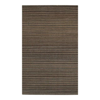 5x8 Brown Hand-Knotted Wool Striated Earth Tones Geometric Modern Carpet Rug For Sale
