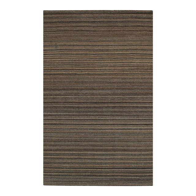 5x8 Brown Hand-Knotted Wool Striated Earth Tones Geometric Modern Carpet Rug For Sale