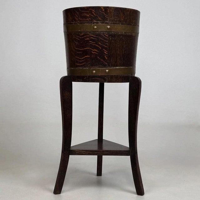 Antique Early 20th Century English Oak Barrel Planter Stand For Sale - Image 5 of 10