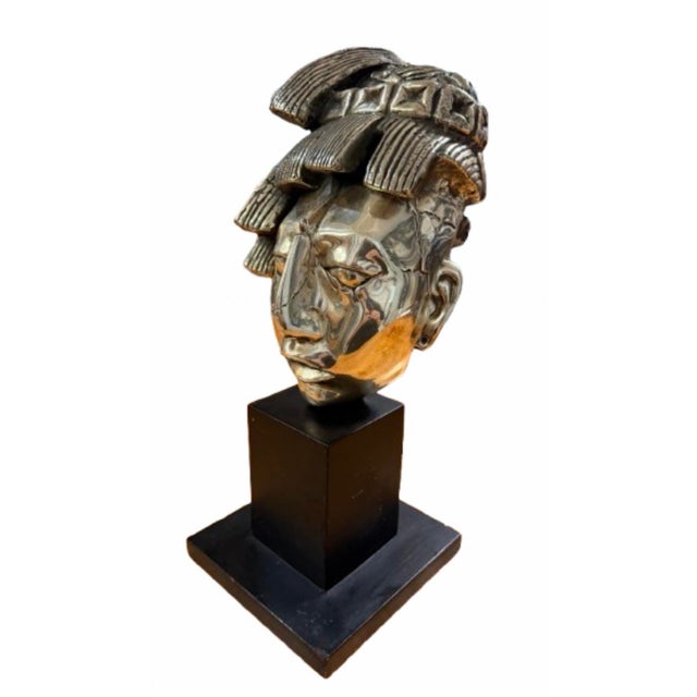 1970s Mayan Aztec Warrior Silvered Bust For Sale In Miami - Image 6 of 8