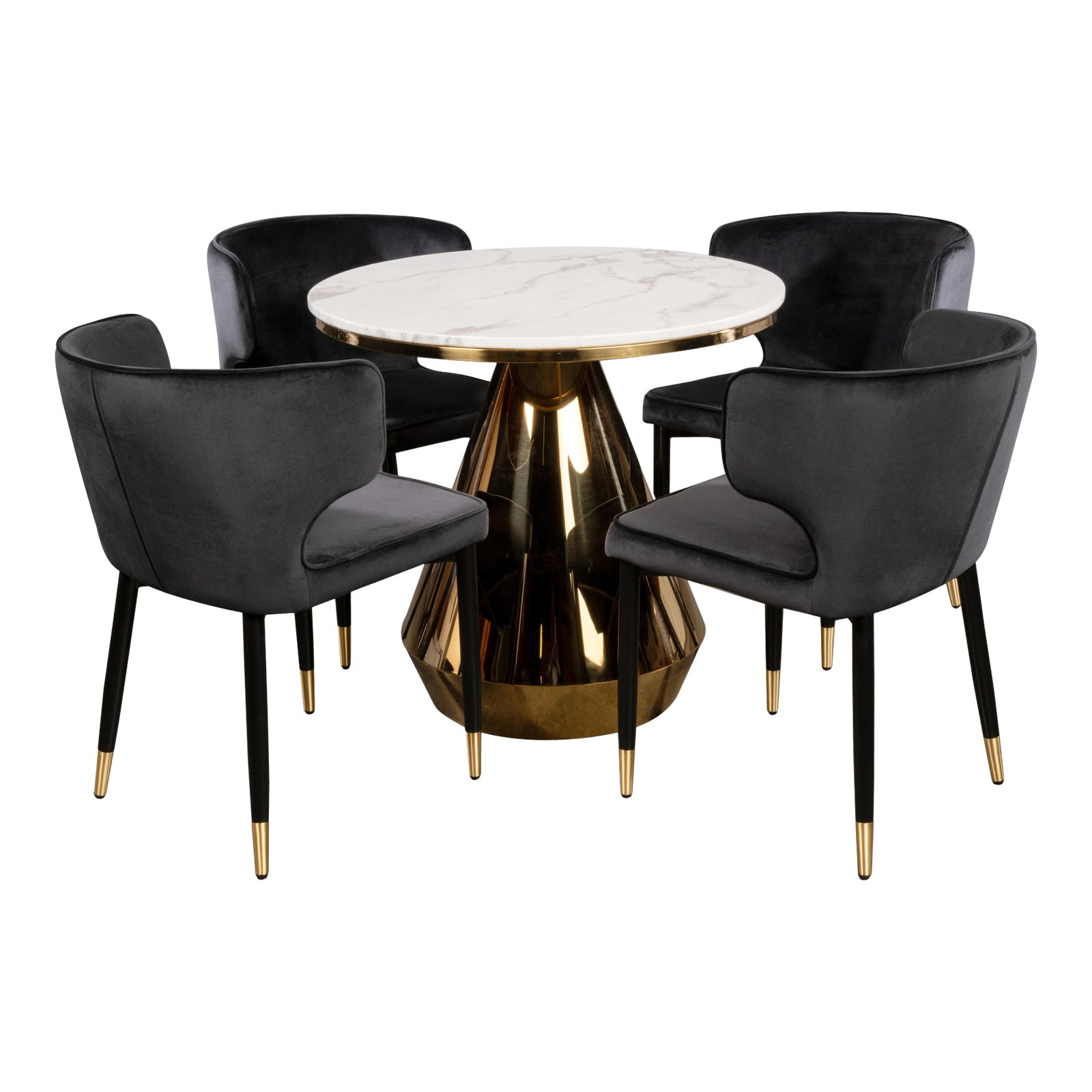 Gigi Marble Top Bistro Table & Black Chairs - Set of 5 | Chairish