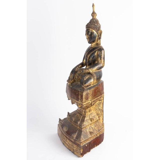 Antique Lacquered and Gilded Wooden Sculpture of Seated Buddha, 1800s For Sale - Image 6 of 11
