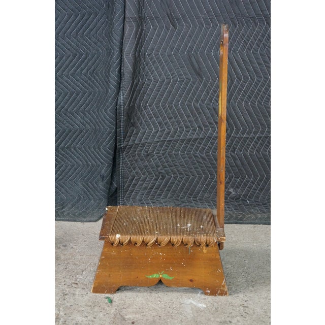 Wood Antique Primitive Shaker Style Spinning Chair Rush Stool Bench Seat Folk Art 32" For Sale - Image 7 of 17