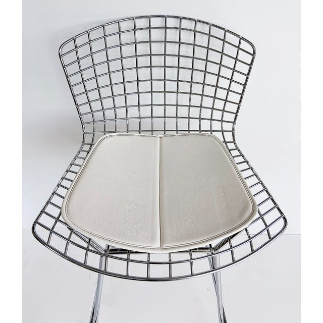 Chrome Harry Bertoia Knoll Wire Bar Stool With Leather Seat Pad For Sale - Image 8 of 13