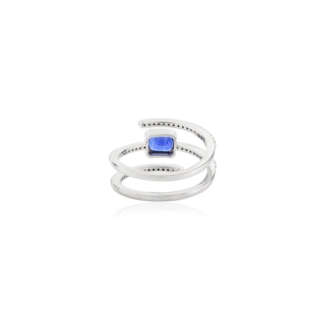 14k Gold East West Blue Sapphire & Diamond Spiral Cocktail Ring Size 6.5 For Sale In New York - Image 6 of 11
