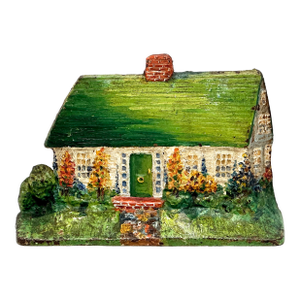 Antique American Cast Iron Cottage Doorstop With Beautiful Original Hand Painted Features - Circa 1920s