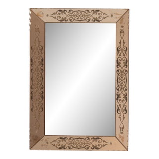 1940-1949 Italy Warm Blush Pink Carved Wood Mirror For Sale