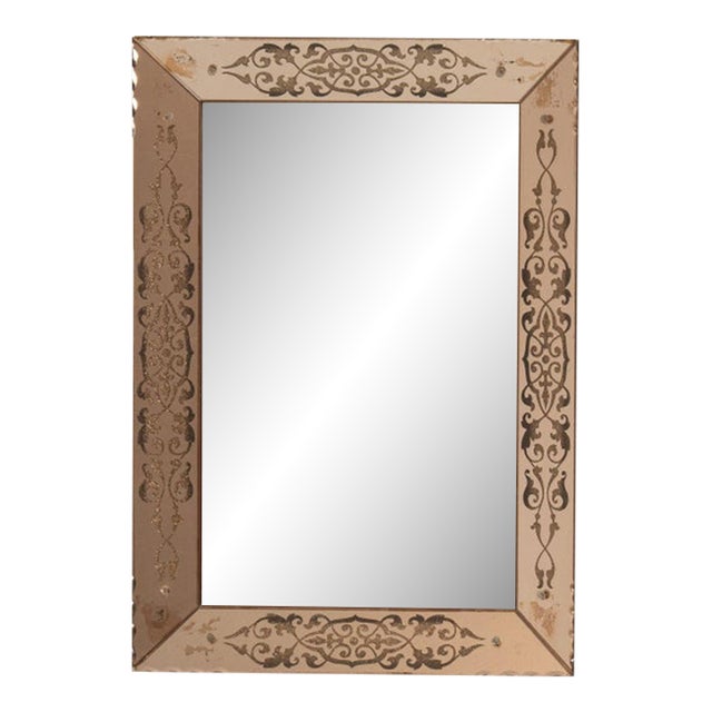 1940-1949 Italy Warm Blush Pink Carved Wood Mirror For Sale