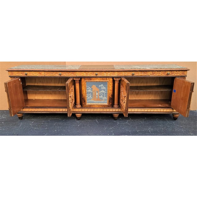 Brown Antique Hand Carved Walnut Italian Empire Credenza Bar Cabinet Sideboard 10 Foot For Sale - Image 8 of 13