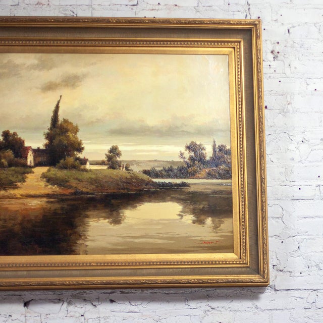 Late 20th Century Monumental Oil Landscape Painting in Ornate Gilded Frame Signed by John K. For Sale - Image 11 of 12