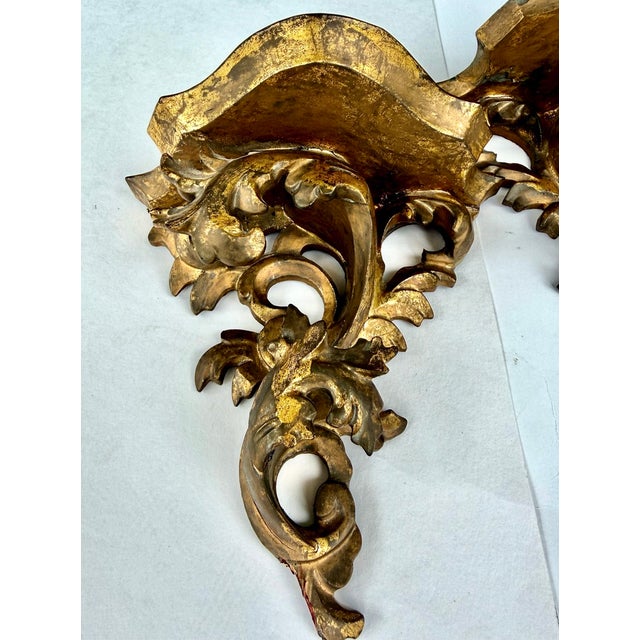Pair Rococo Carved Giltwood Wall Brackets With Acanthus Scrolls, Italy Early 20th Century For Sale - Image 11 of 18