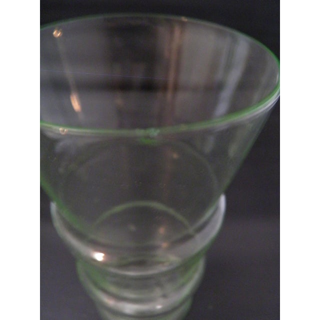 Antique Art Deco Dunbar Green Uranium Glass Pitcher 6 Tumblers Large 8pc Set For Sale - Image 15 of 18