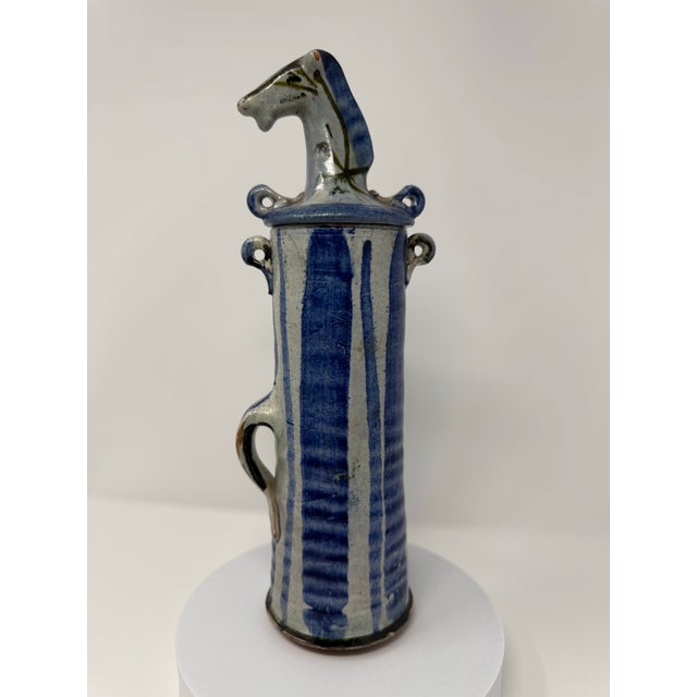 Folk Art 20th Century Scandinavian Style Pottery Vessel (Still Bank) With Horse Head For Sale - Image 3 of 12