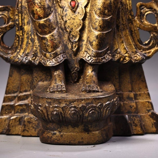 This is an impressive vintage Chinese/Tibetan bronze sculpture of Maitreya (The Future Buddha), also known as Tsangpa...