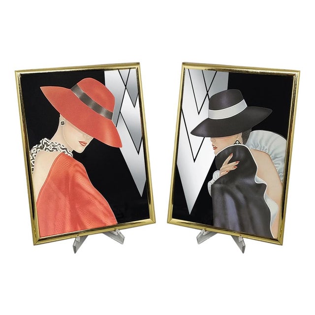 Framed Glam Girl Mirror Panels from Ferraro, 1980s, Set of 2 For Sale - Image 8 of 8