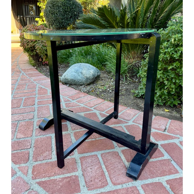 Vintage Asian Black Lacquer Folding Tray Table With Applied Carved Stone Figural Scene For Sale - Image 10 of 12