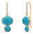 14k Yellow Gold Diamond & Natural Turquoise Shepherd Hoop Earrings, Pair For Sale