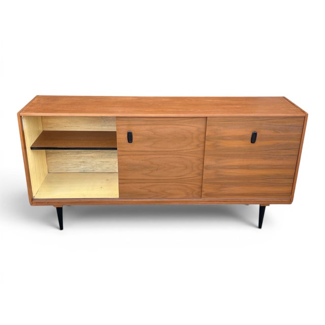 Mid-Century Modern Teak Buffet Credenza With Sliding Doors & Adjustable Shelves For Sale - Image 11 of 15