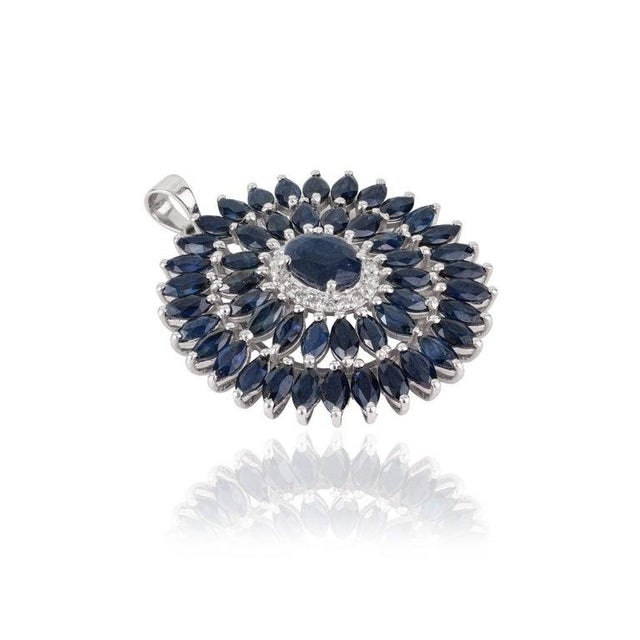 11 CTW Blue Sapphire & Diamond Halo Pendant in 925 Sterling Silver For Sale - Image 9 of 14