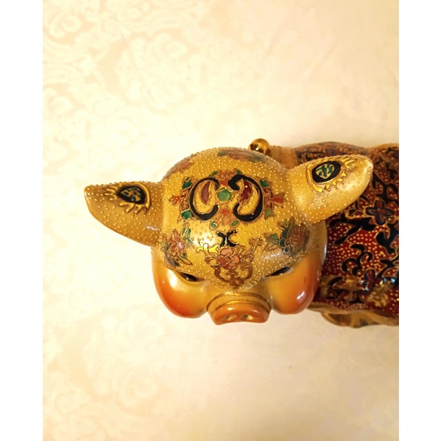 Ceramic Chinoiserie Large Porcelain Pig Statement Piece Imari Brocade Statue Hollywood Regency Home Decor For Sale - Image 7 of 10