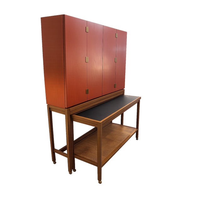 1960s 1966 Mid-Century Modern Expanding Bar Cabinet With Pull-Out Serving Console For Sale - Image 5 of 12