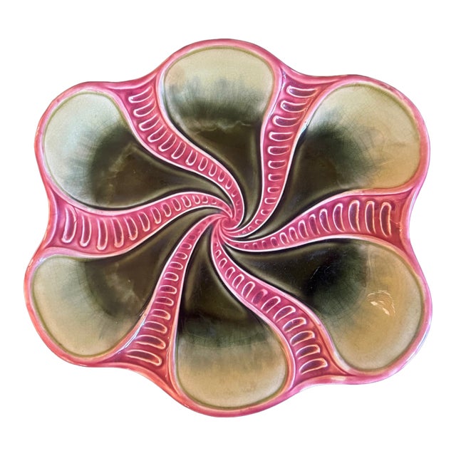 French Majolica Pink Swirl Platter C. 1920's For Sale