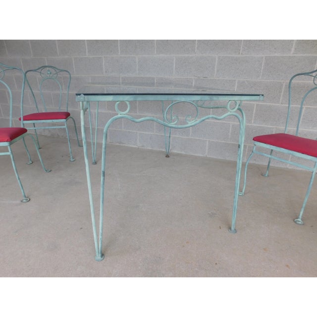 Mid 20th Century Vintage Woodard Style Wrought Iron Outdoor Dining Set For Sale - Image 5 of 18