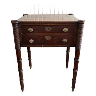 Antique Federal American Walnut & Mahogany Sheraton Style Side Table Collectible For Sale