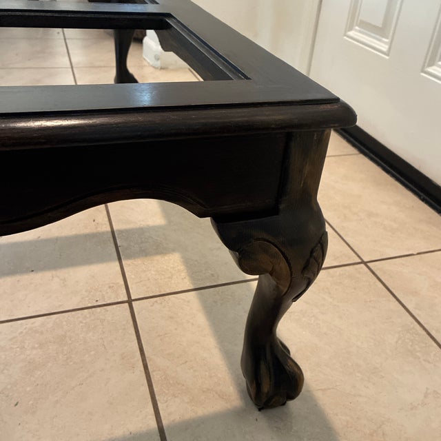 Blackened Walnut Coffee Table With Clear Glass Panels, Carved Shell Motifs & Cabriole Legs For Sale - Image 10 of 12