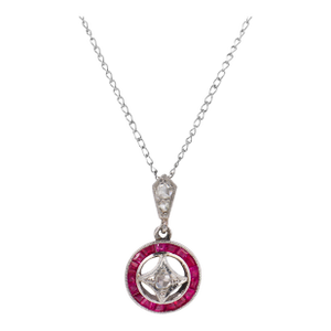 1930s Art Deco Diamond Ruby Platinum 14k White Gold Necklace